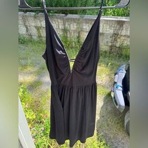 Lucy in the Sky Low V Plunge Dress In Black (sparkles)